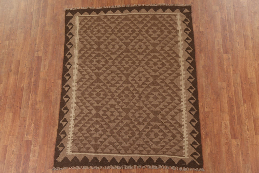 Geometric Brown Kilim Oriental Area Rug 5x6