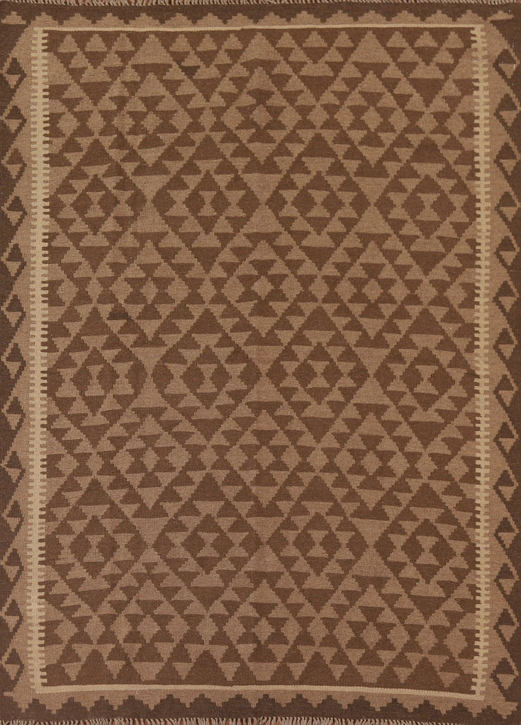 Brown Kilim Reversible Wool Area Rug 5x7