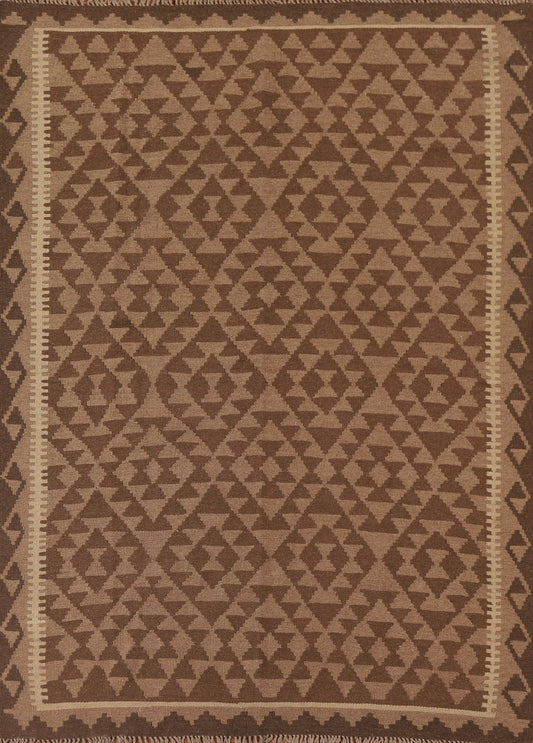 Brown Kilim Reversible Wool Area Rug 5x7