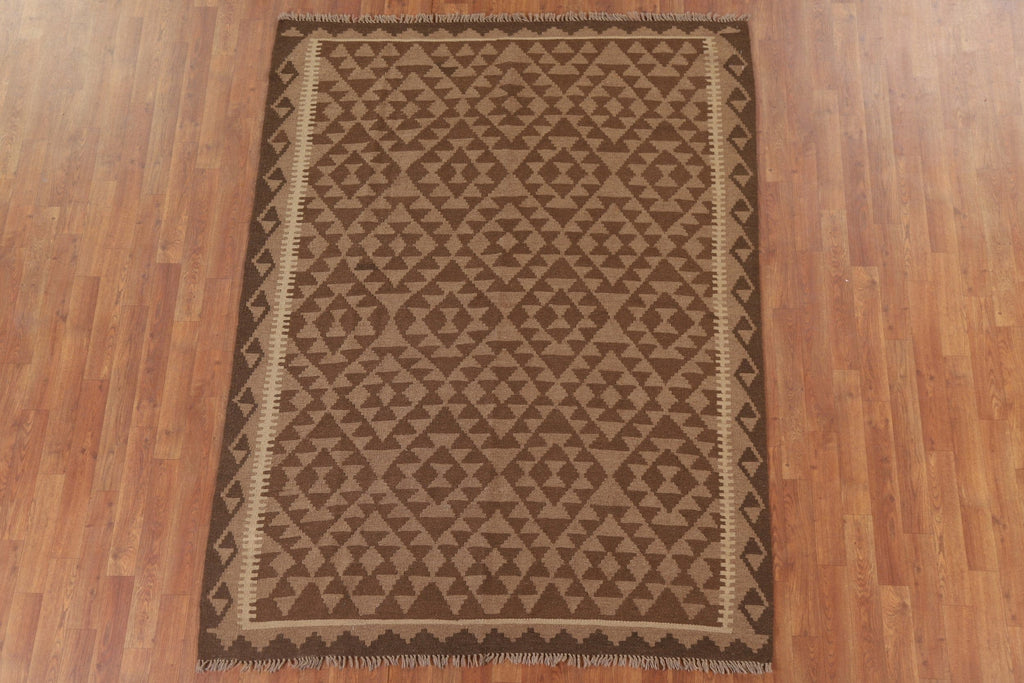 Brown Kilim Reversible Wool Area Rug 5x7