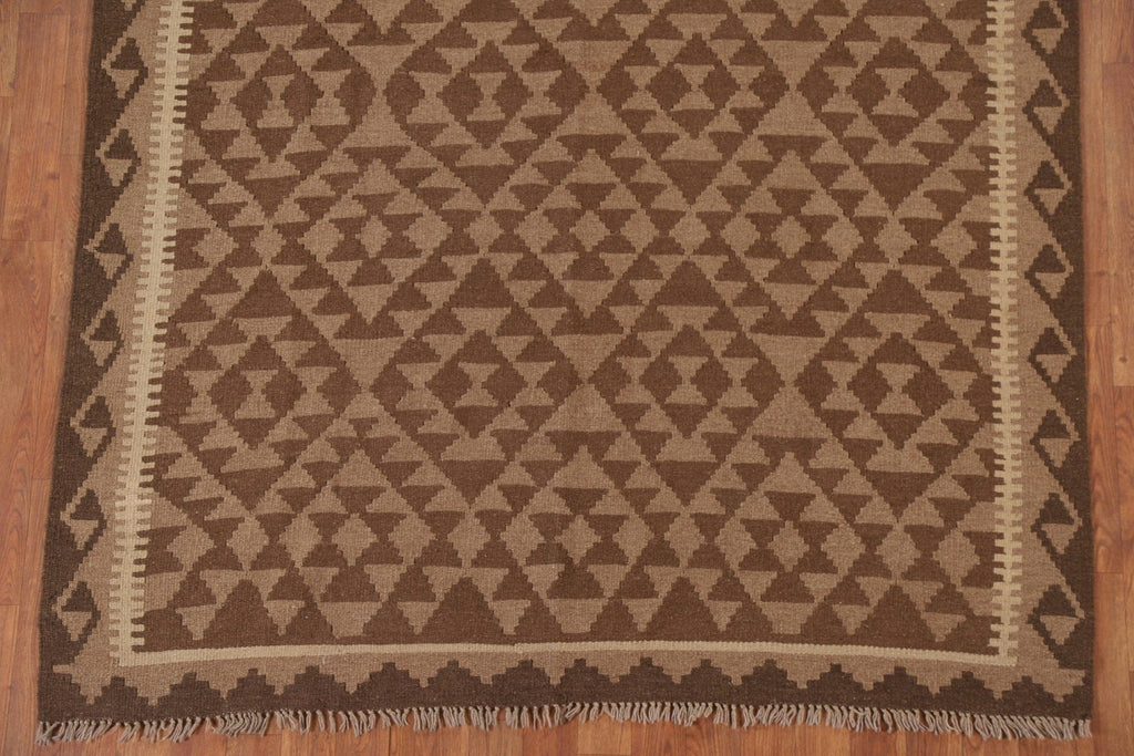 Brown Kilim Reversible Wool Area Rug 5x7