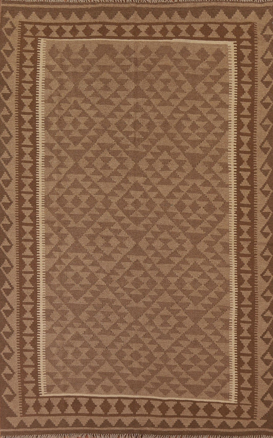 Brown Kilim Reversible Wool Area Rug 5x8