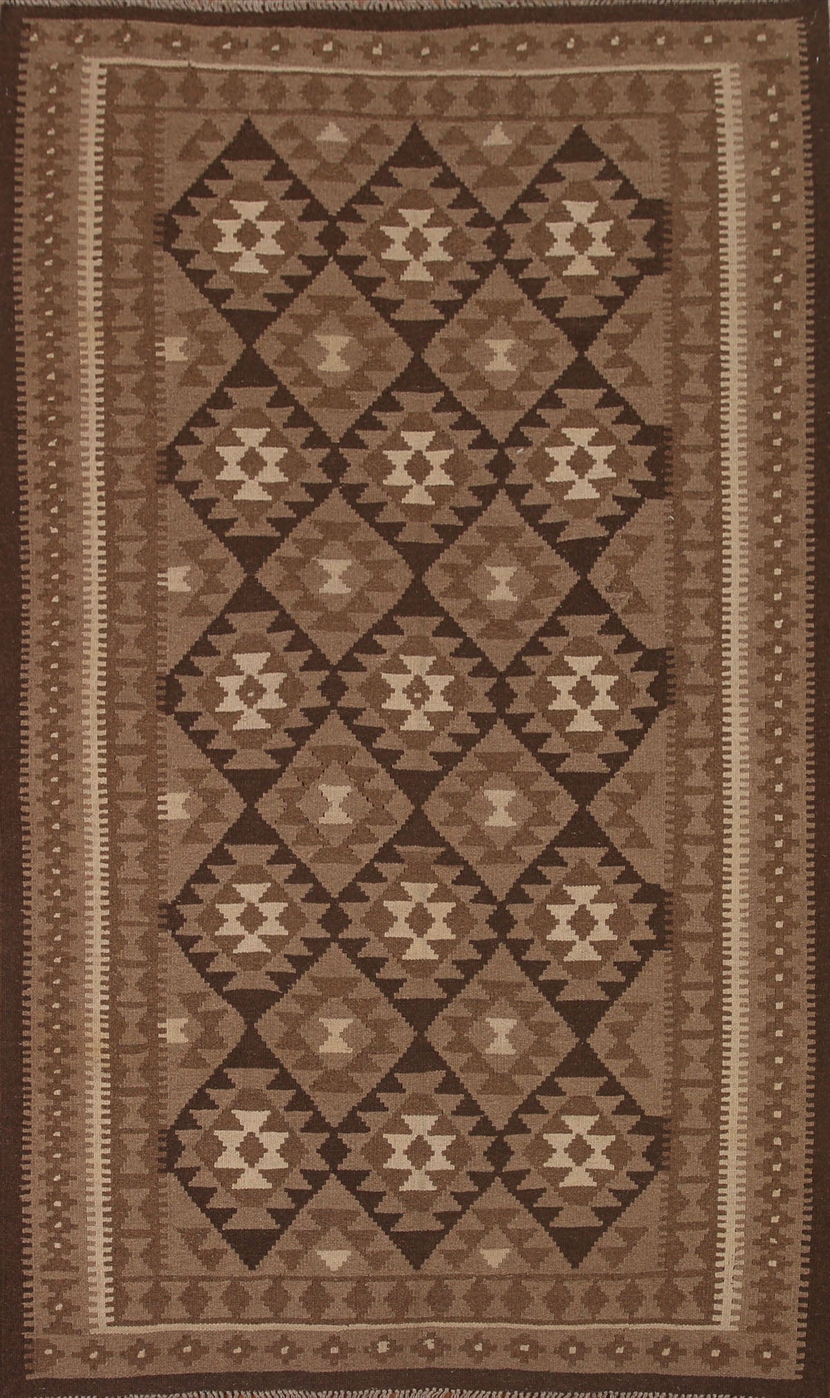 Brown Wool Kilim Oriental Area Rug 5x8