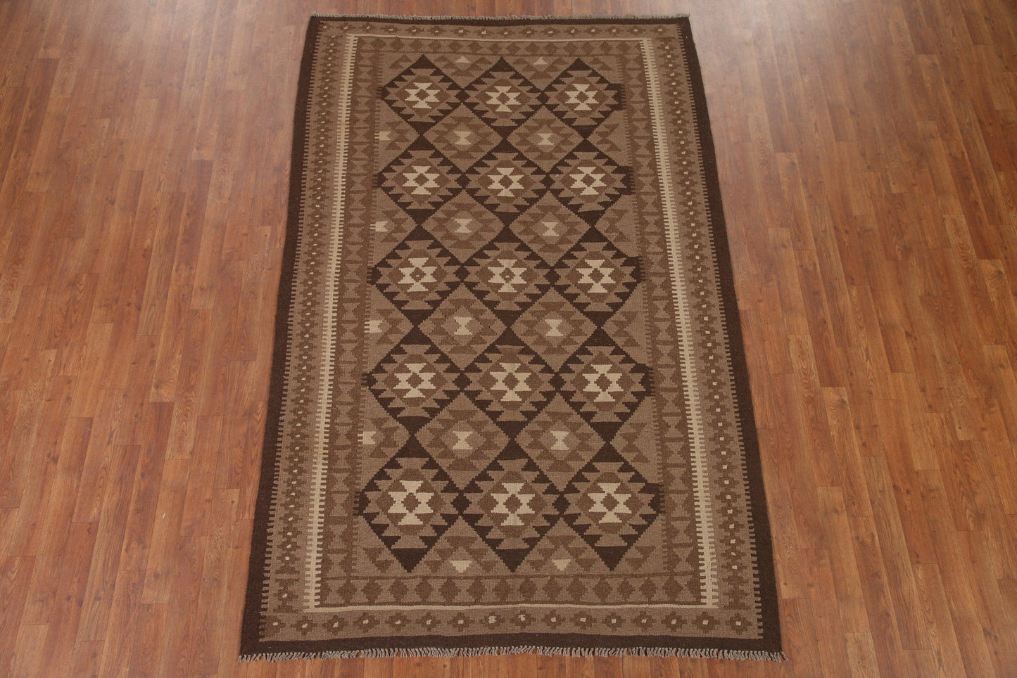 Brown Wool Kilim Oriental Area Rug 5x8