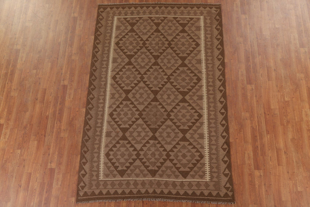 Brown Kilim Reversible Wool Area Rug 5x8