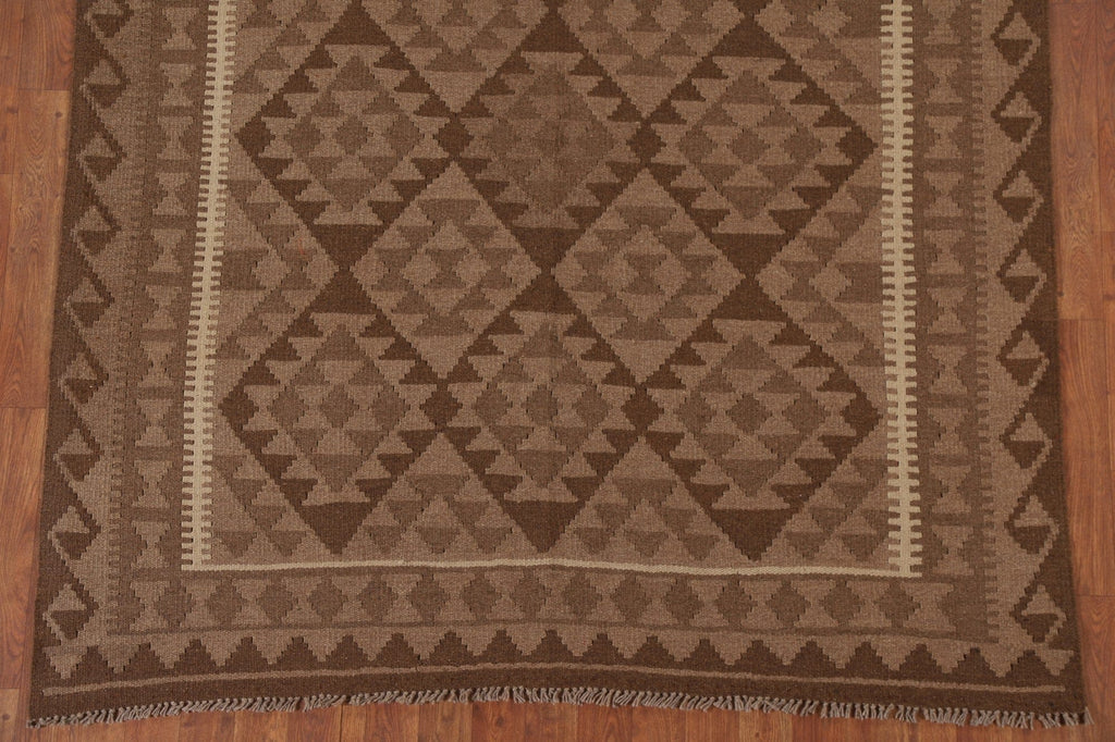 Brown Kilim Reversible Wool Area Rug 5x8