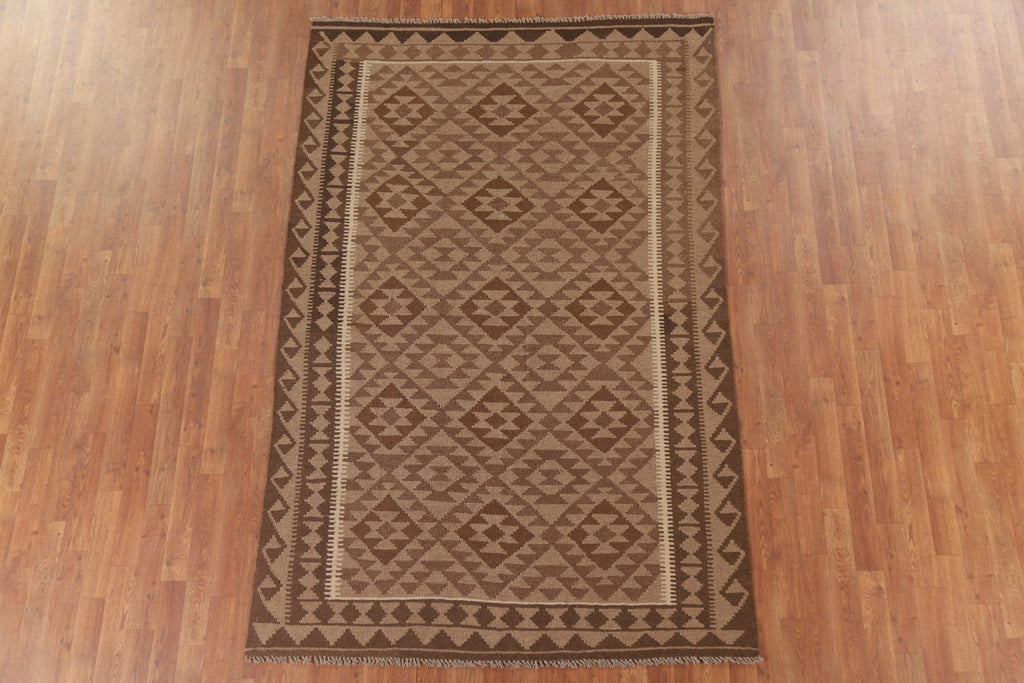 Brown Wool Kilim Oriental Area Rug 5x8