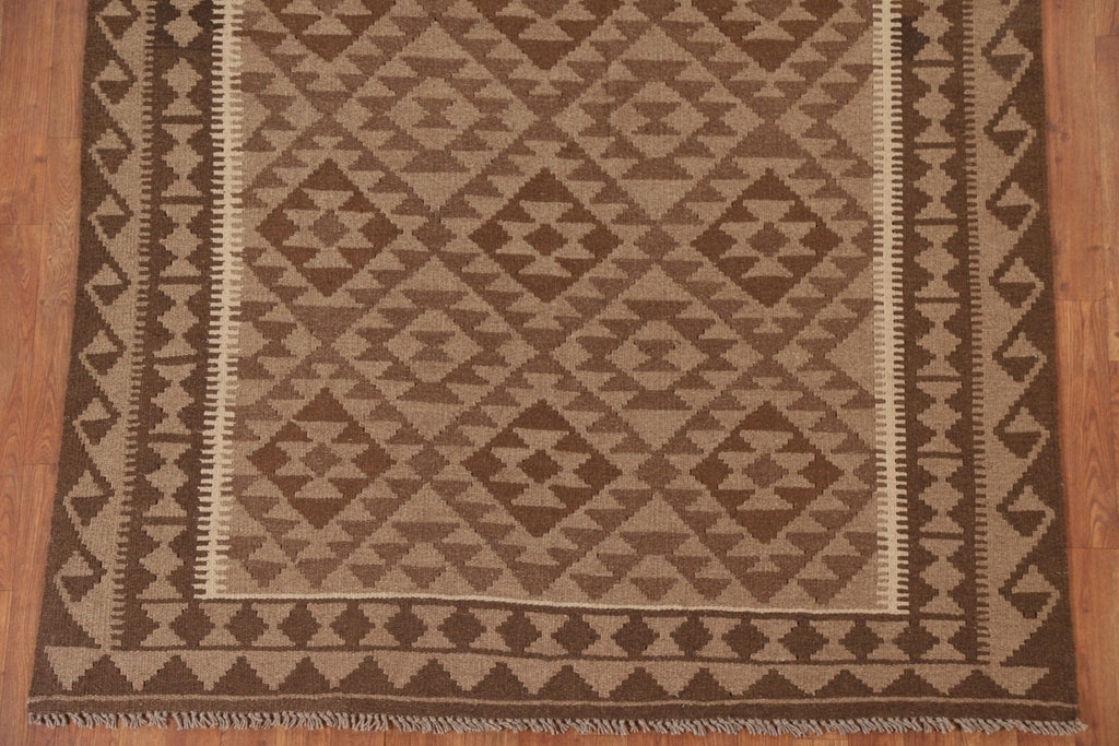 Brown Wool Kilim Oriental Area Rug 5x8