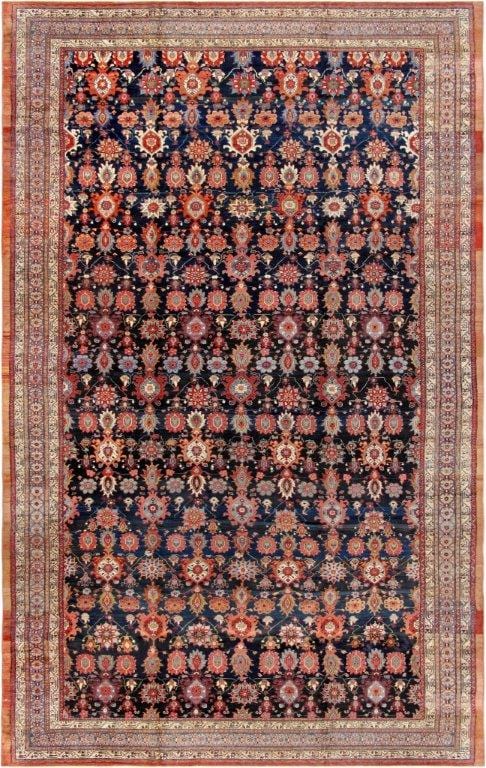 Antique Sultanabad Collection Navy Lamb's Wool Area Rug-12' 7" X 21'10"