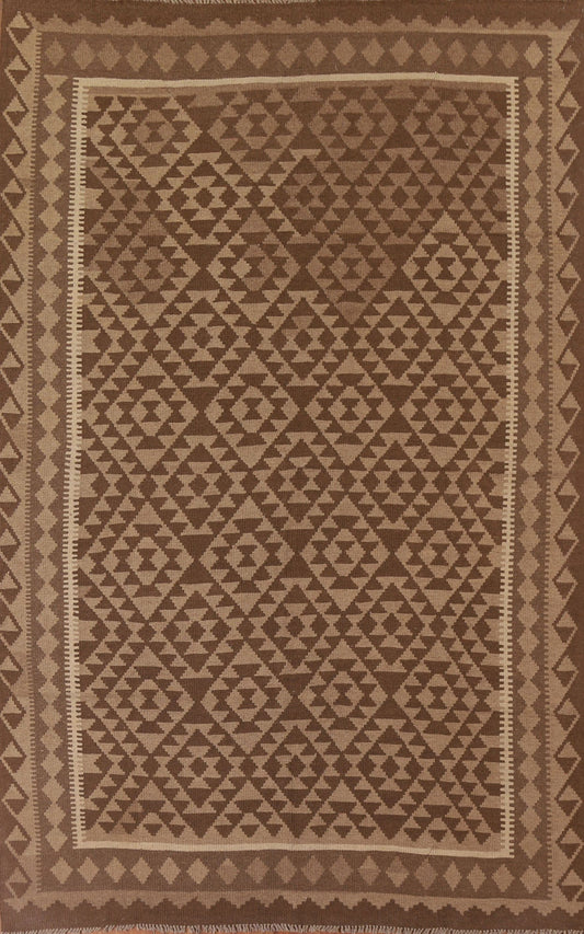 Brown Wool Kilim Oriental Area Rug 7x10