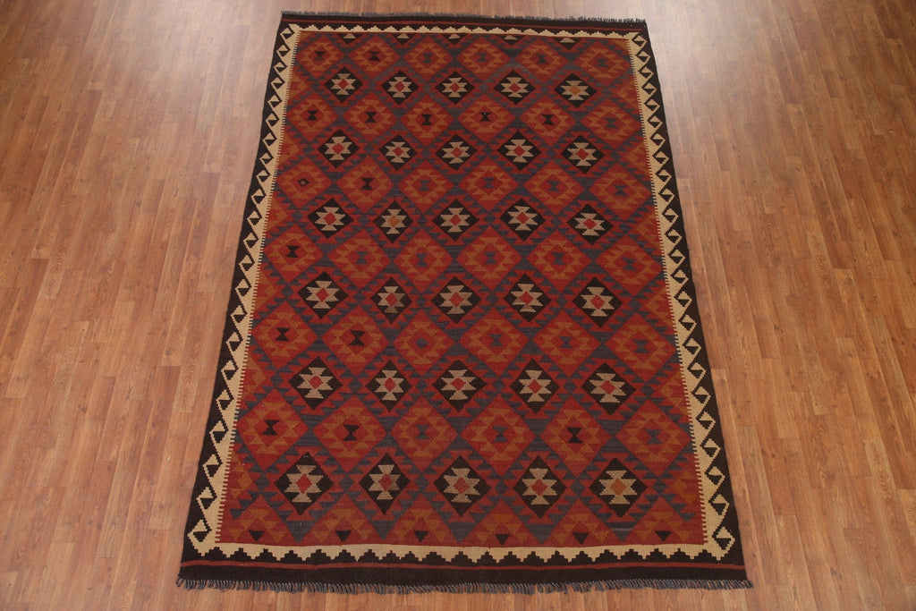 Geometric Kilim Reversible Wool Area Rug 7x10