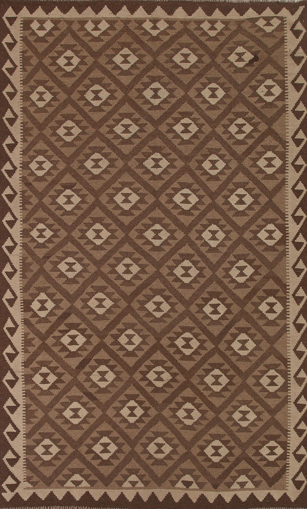 Brown Kilim Reversible Wool Area Rug 7x10