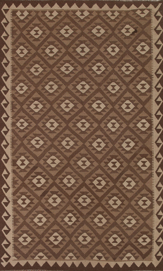 Brown Kilim Reversible Wool Area Rug 7x10