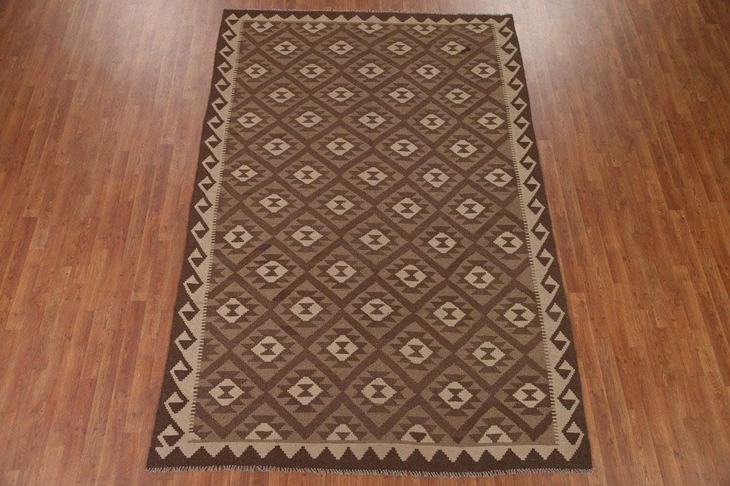 Brown Kilim Reversible Wool Area Rug 7x10