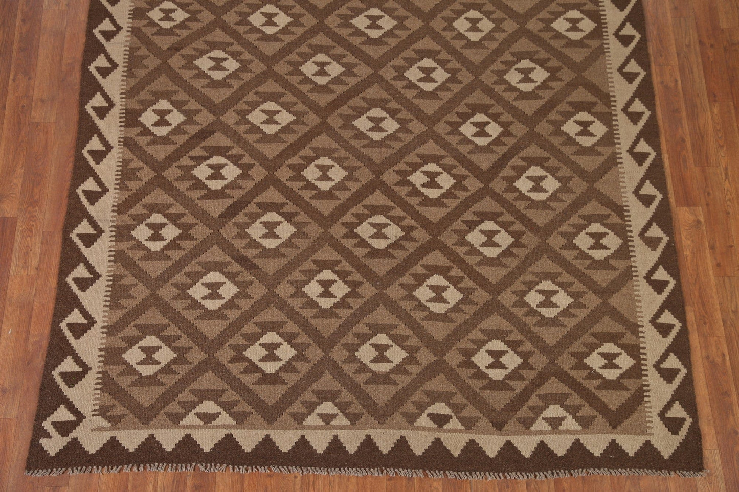 Brown Kilim Reversible Wool Area Rug 7x10