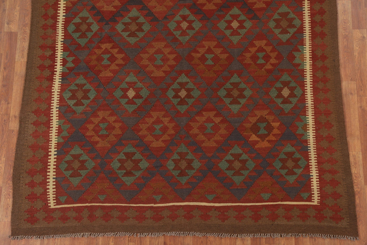 Geometric Kilim Reversible Wool Area Rug 7x10