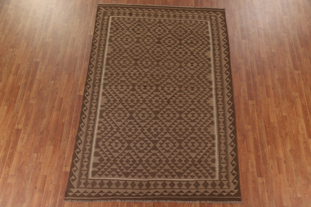 Brown Wool Kilim Oriental Area Rug 6x10