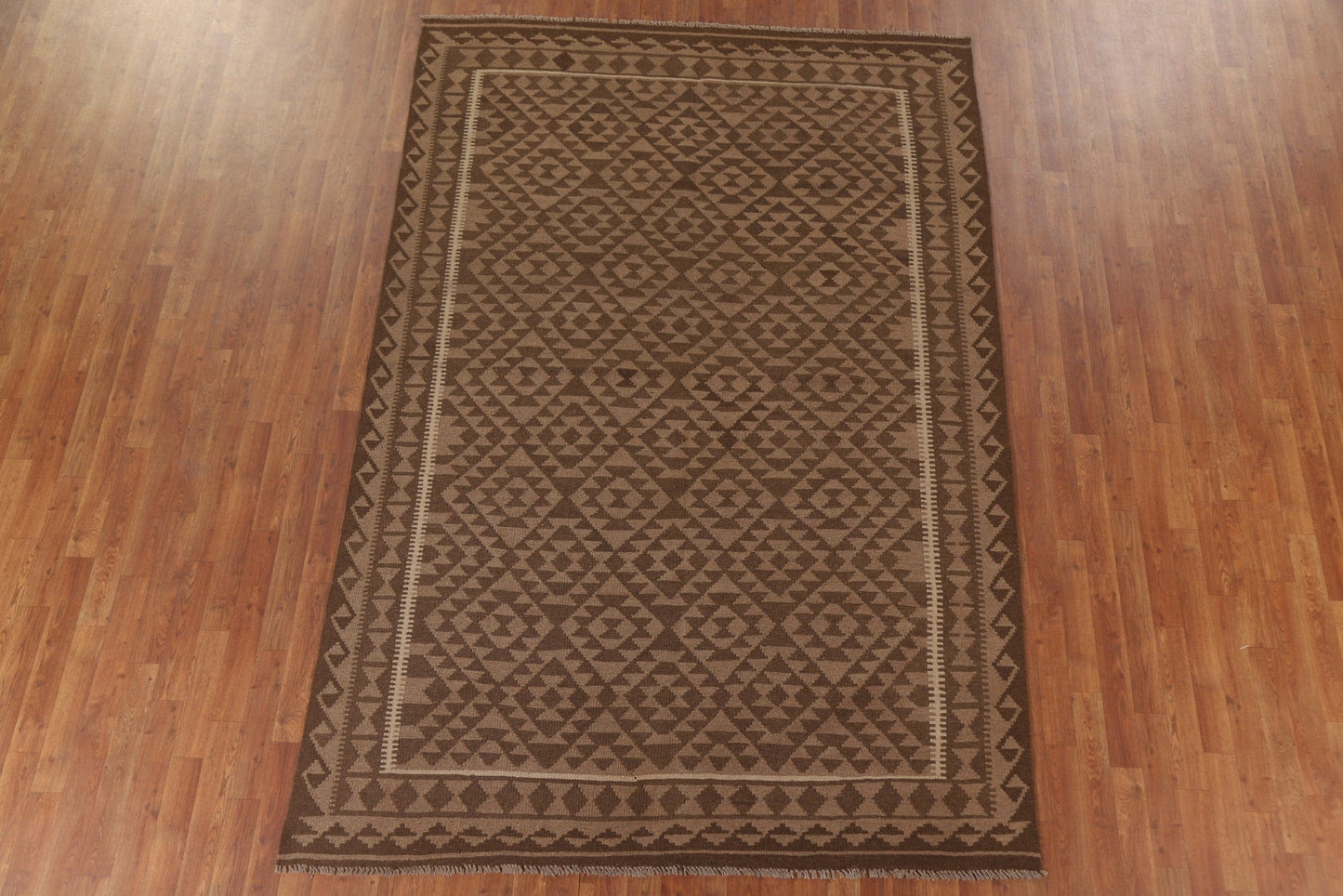 Brown Wool Kilim Oriental Area Rug 6x10