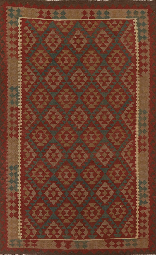 Red/ Green Reversible Wool Kilim Area Rug 7x10