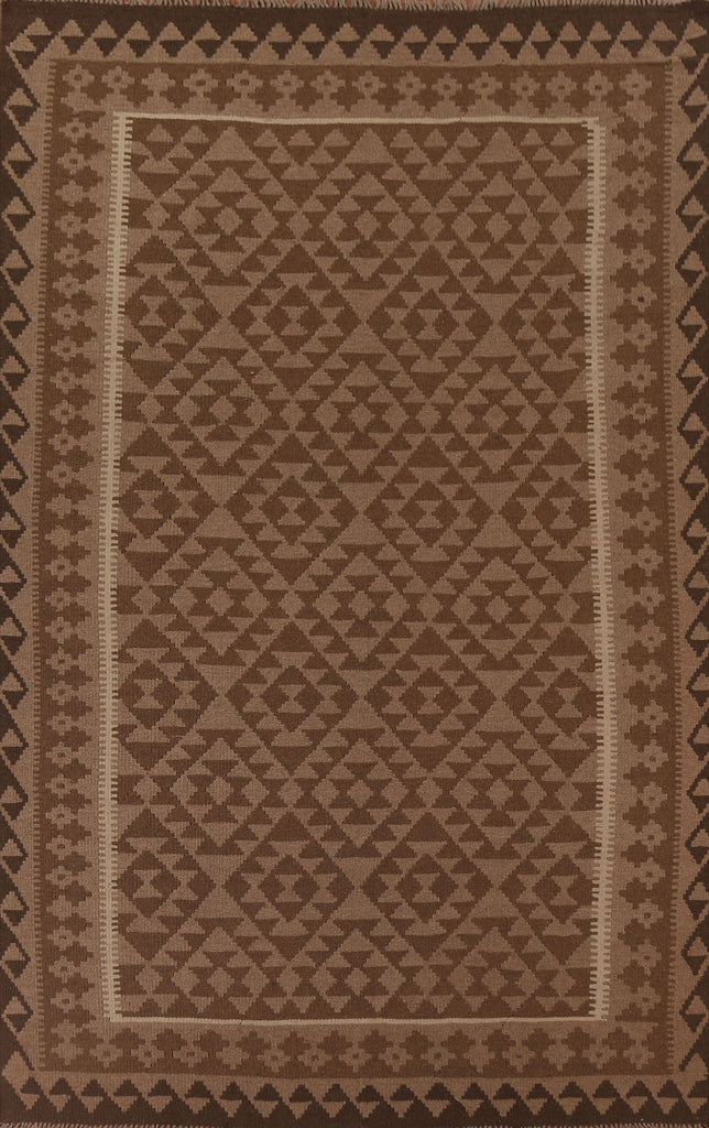 Brown Wool Kilim Oriental Area Rug 7x10