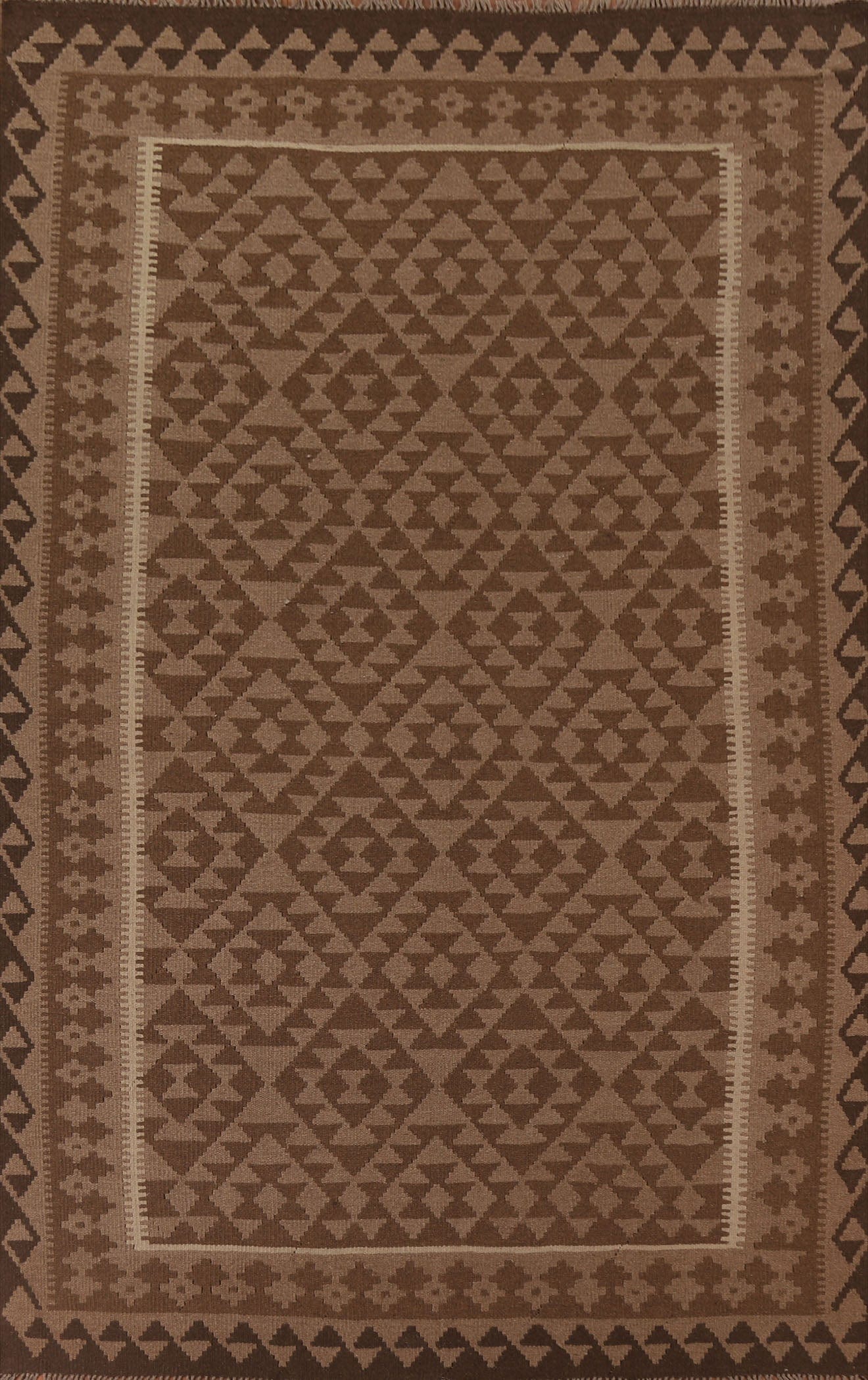 Brown Wool Kilim Oriental Area Rug 7x10