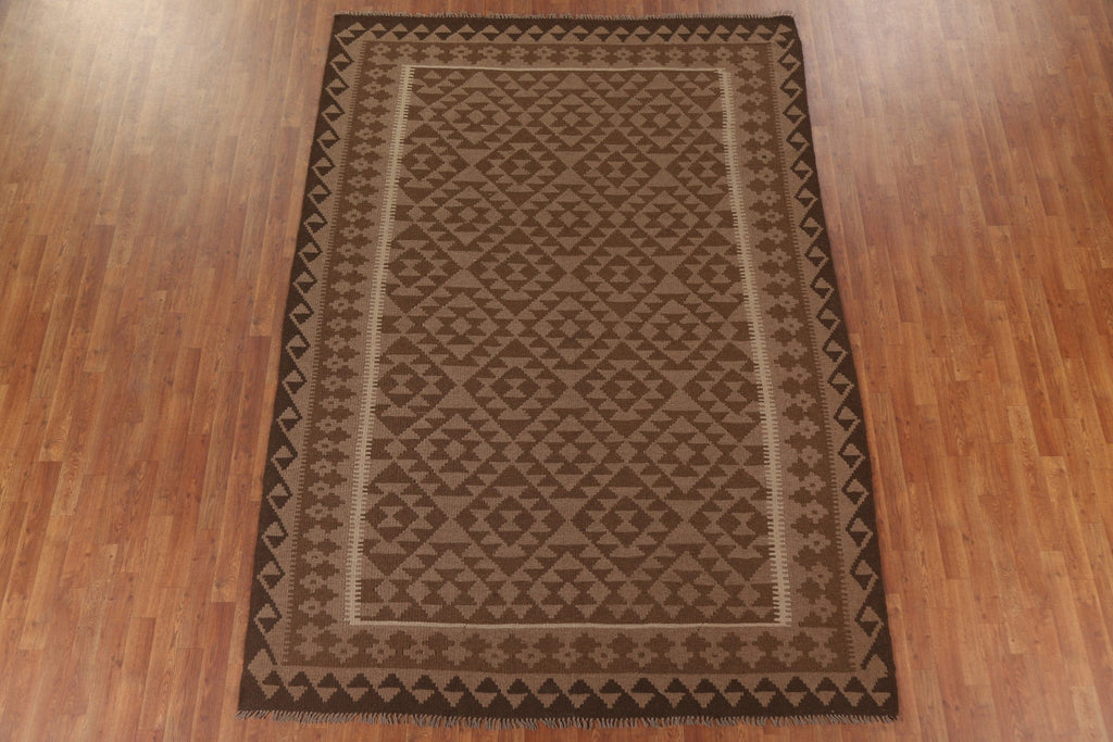 Brown Wool Kilim Oriental Area Rug 7x10