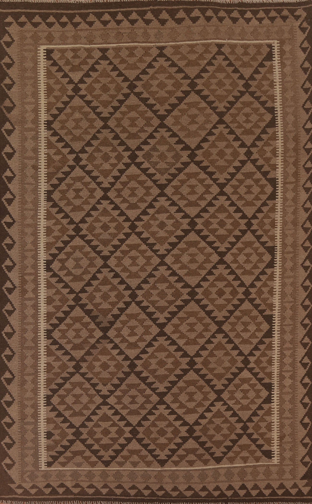 Geometric Wool Kilim Brown Area Rug 7x10