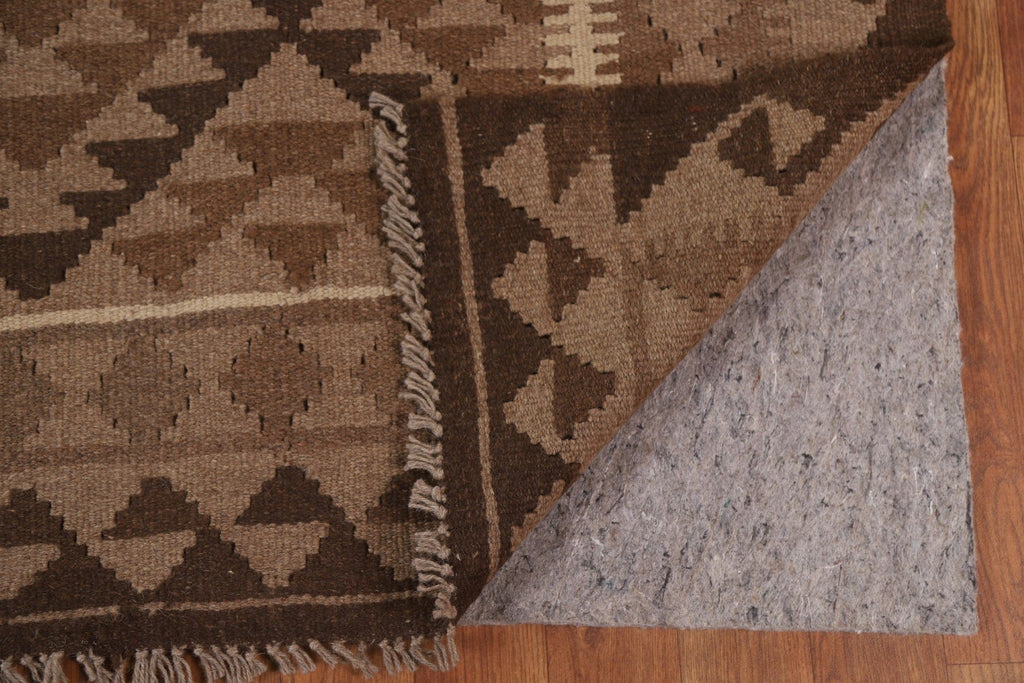 Geometric Wool Kilim Brown Area Rug 7x10