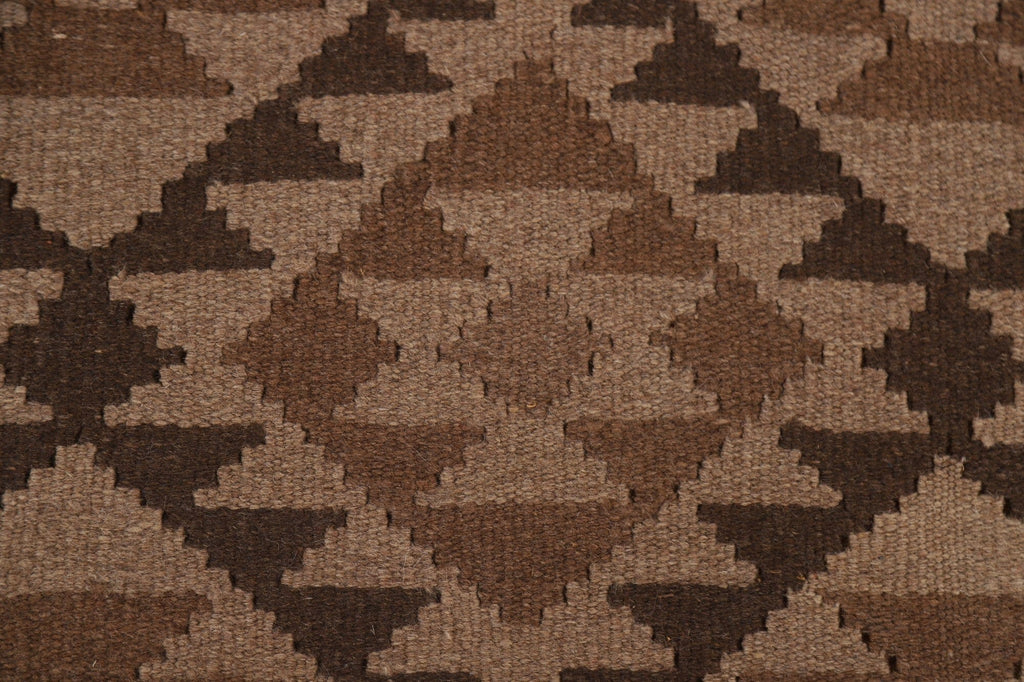 Geometric Wool Kilim Brown Area Rug 7x10