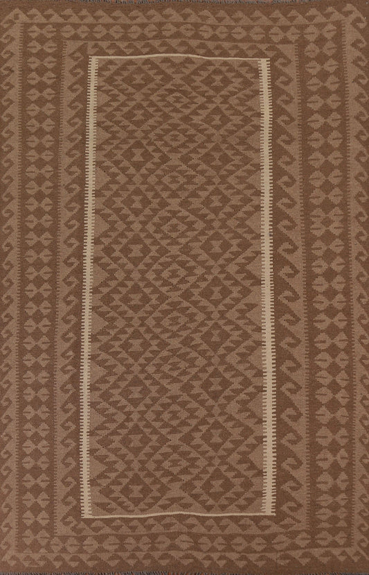 Brown Kilim Reversible Wool Area Rug 7x10