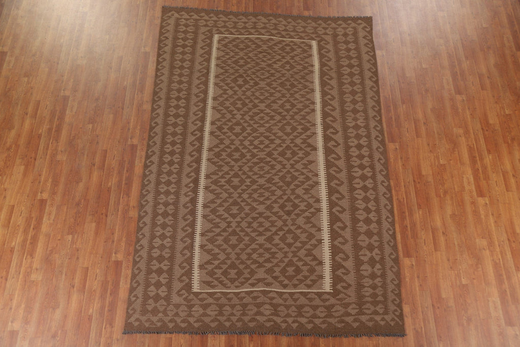 Brown Kilim Reversible Wool Area Rug 7x10