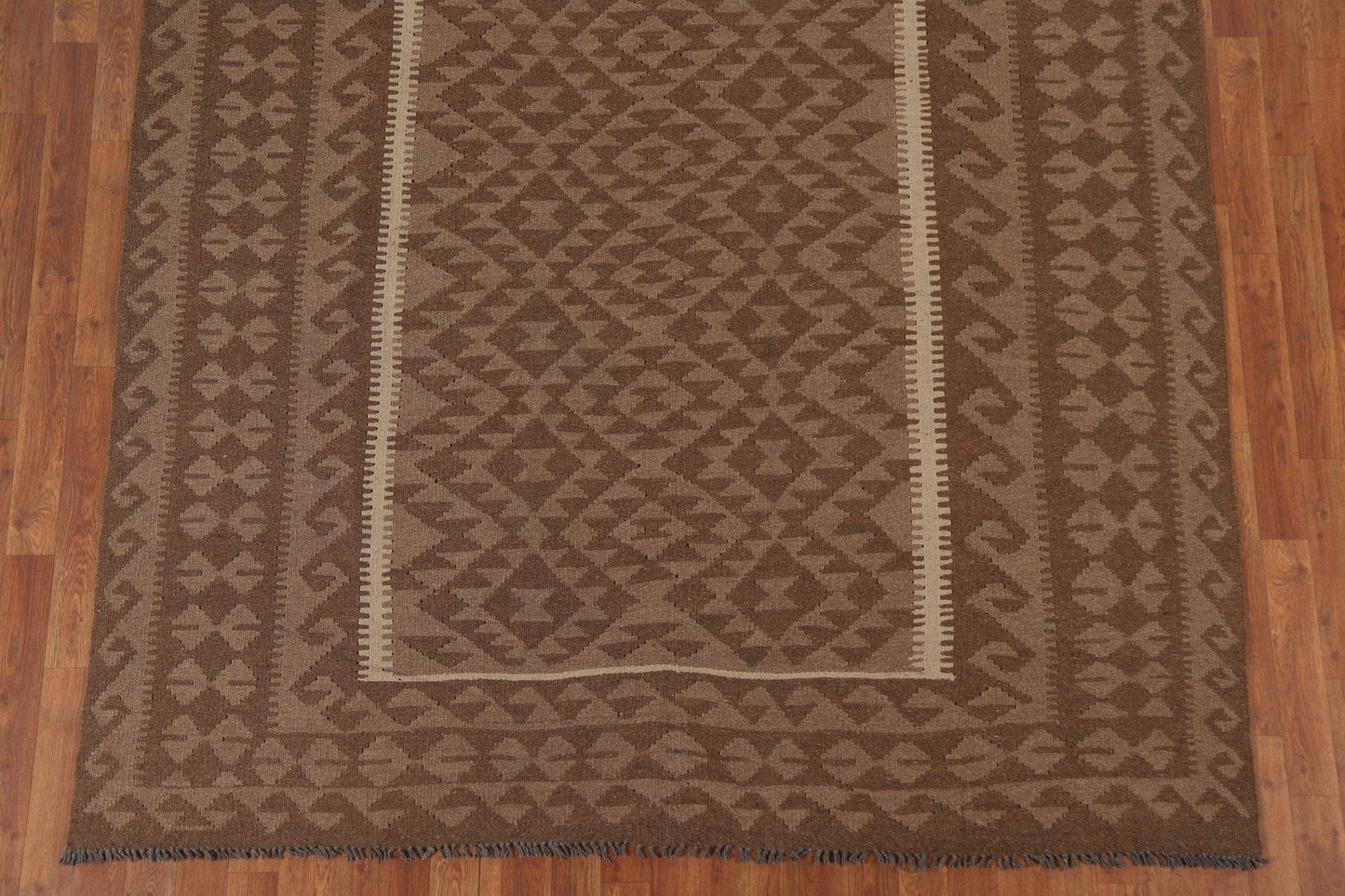 Brown Kilim Reversible Wool Area Rug 7x10