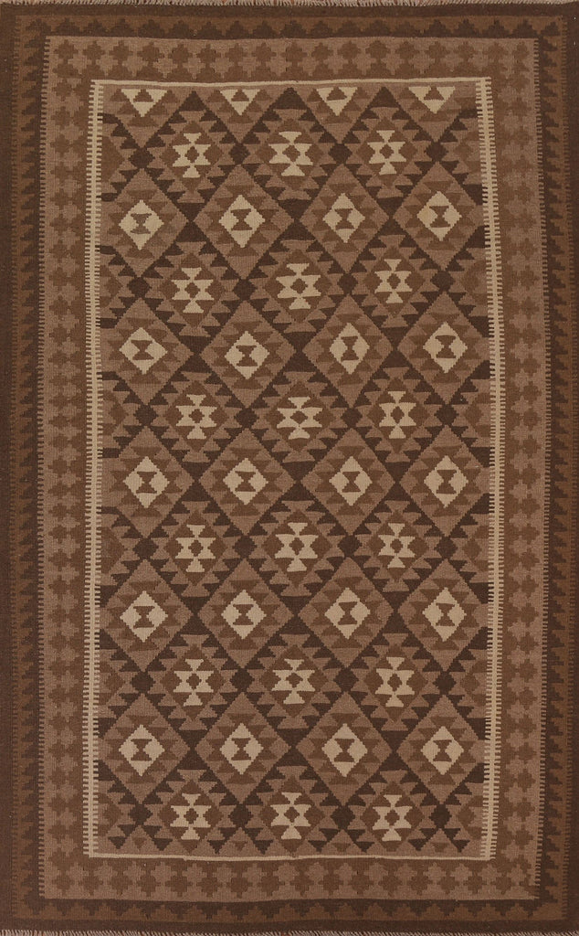 Brown Kilim Reversible Wool Area Rug 7x10