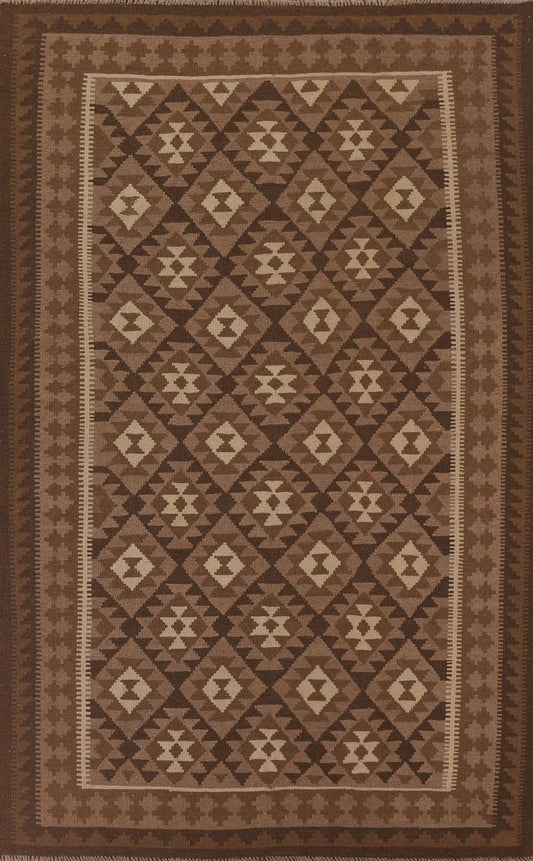 Brown Kilim Reversible Wool Area Rug 7x10