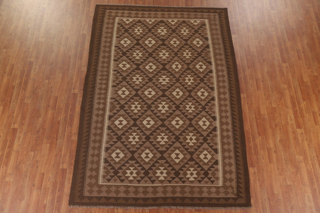 Brown Kilim Reversible Wool Area Rug 7x10