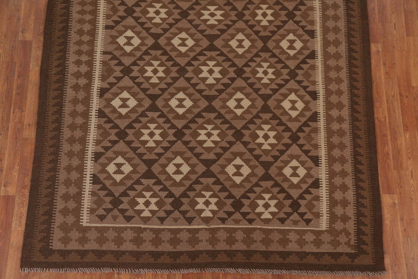 Brown Kilim Reversible Wool Area Rug 7x10