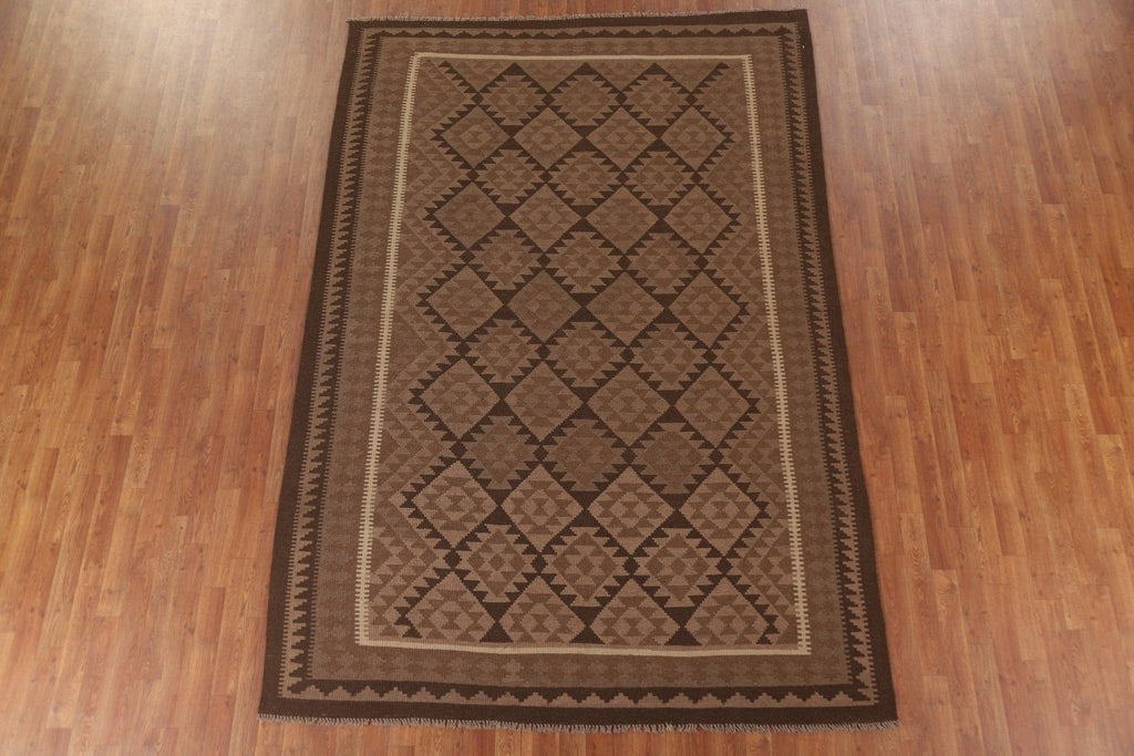 Reversible Wool Kilim Brown Area Rug 7x10