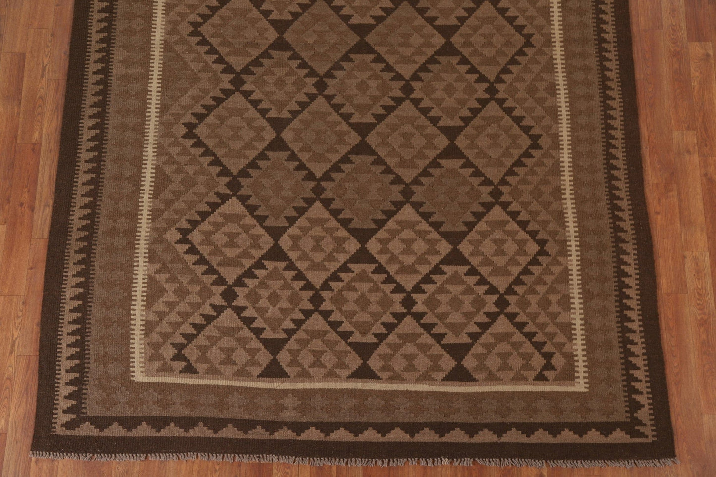 Reversible Wool Kilim Brown Area Rug 7x10