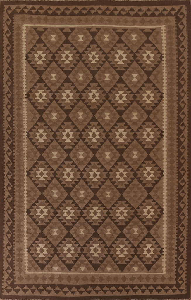 Brown Wool Kilim Oriental Area Rug 7x10