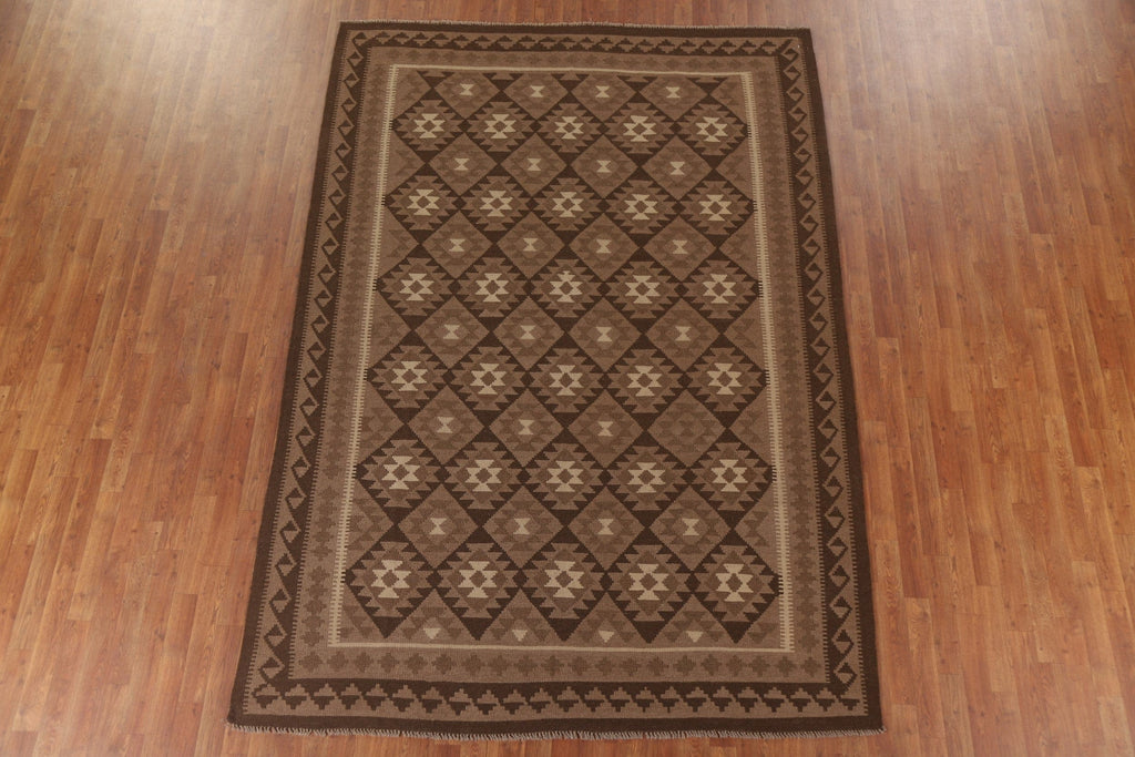 Brown Wool Kilim Oriental Area Rug 7x10