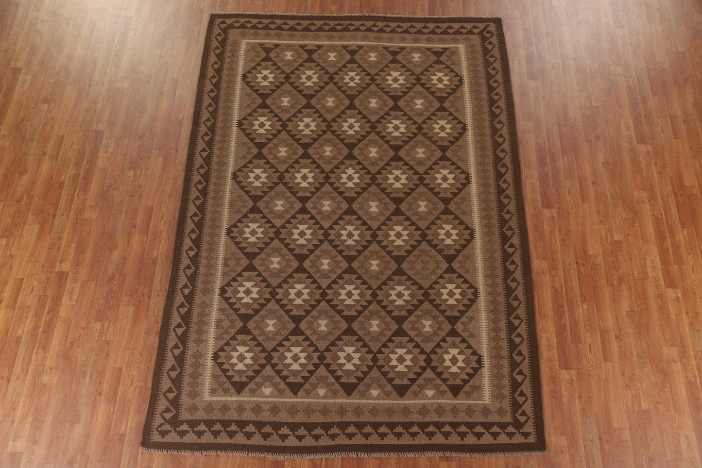 Brown Wool Kilim Oriental Area Rug 7x10