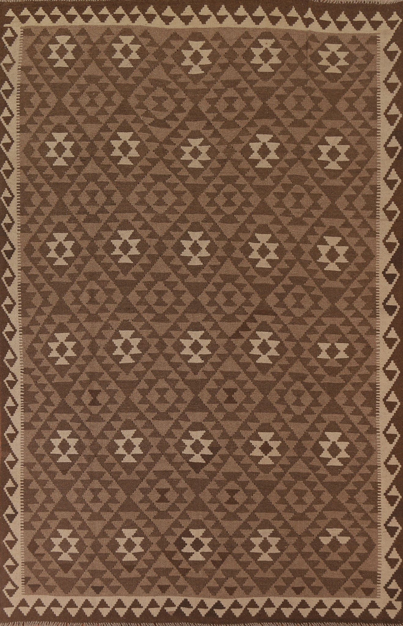 Brown Kilim Reversible Wool Area Rug 7x10