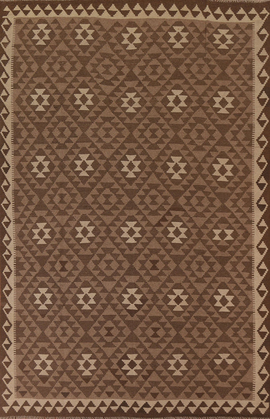 Brown Kilim Reversible Wool Area Rug 7x10