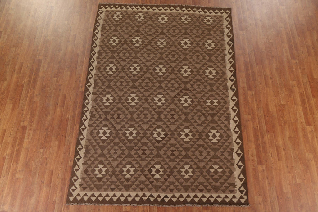 Brown Kilim Reversible Wool Area Rug 7x10