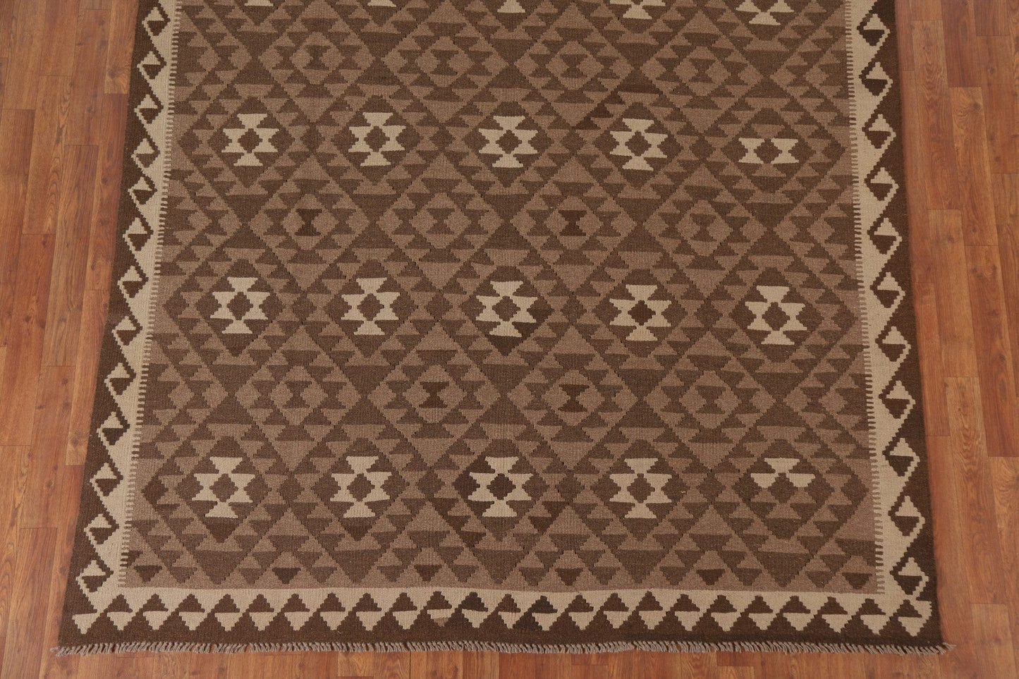 Brown Kilim Reversible Wool Area Rug 7x10