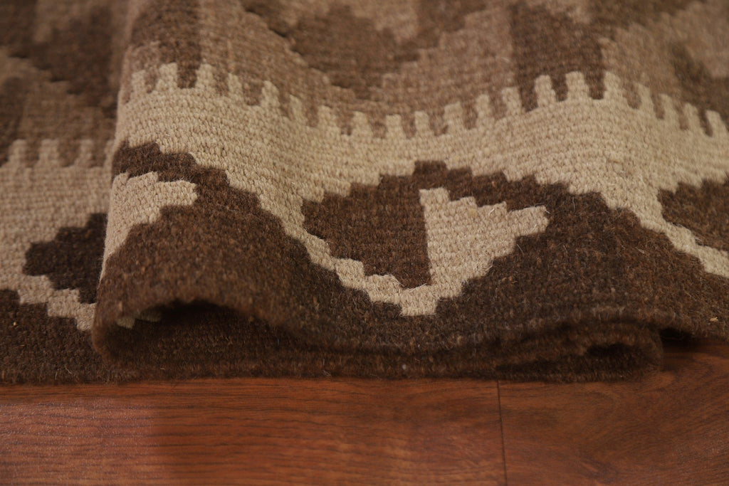 Brown Kilim Reversible Wool Area Rug 7x10