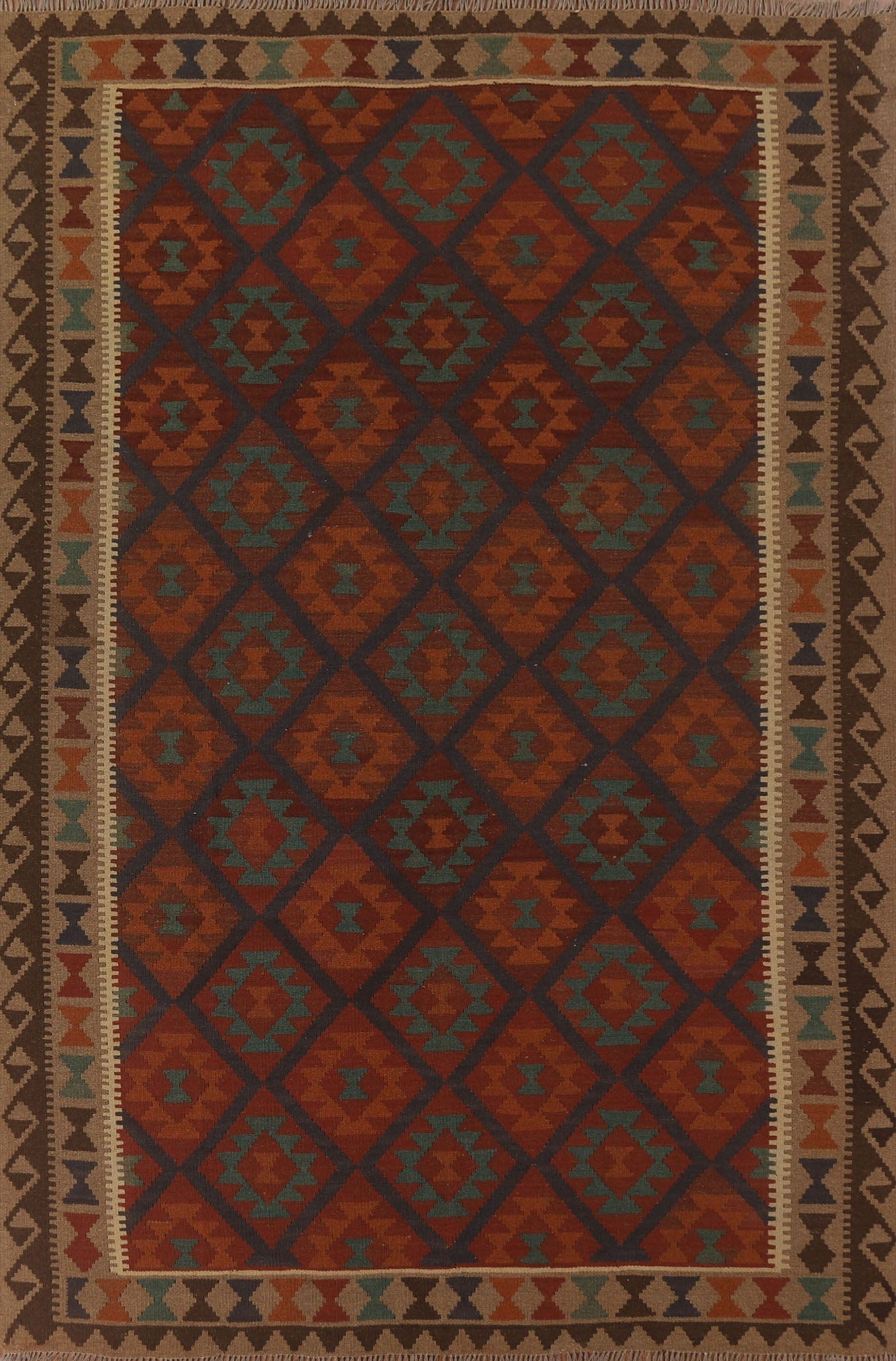 Multicolor Kilim Reversible Wool Area Rug 7x9