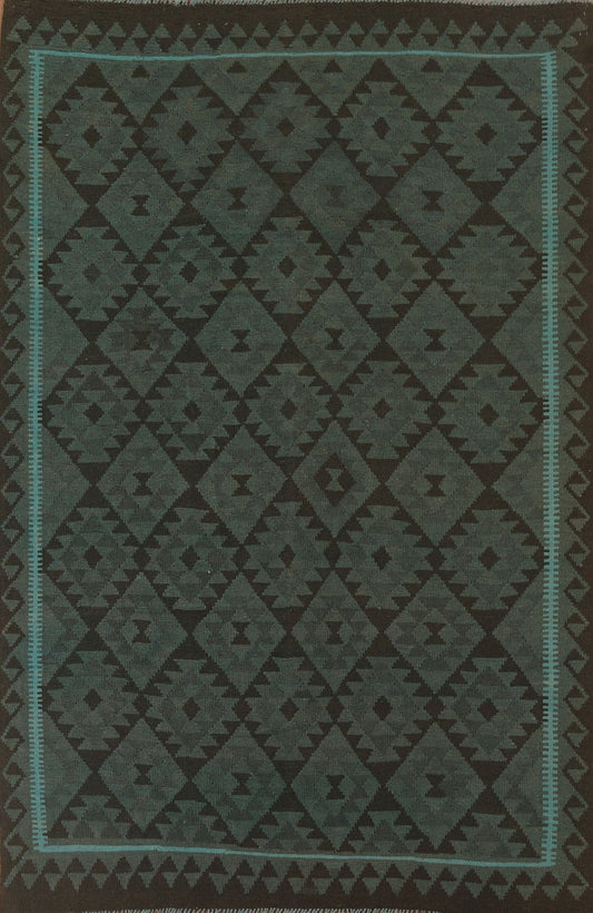 Green Geometric Kilim Reversible Area Rug 7x10