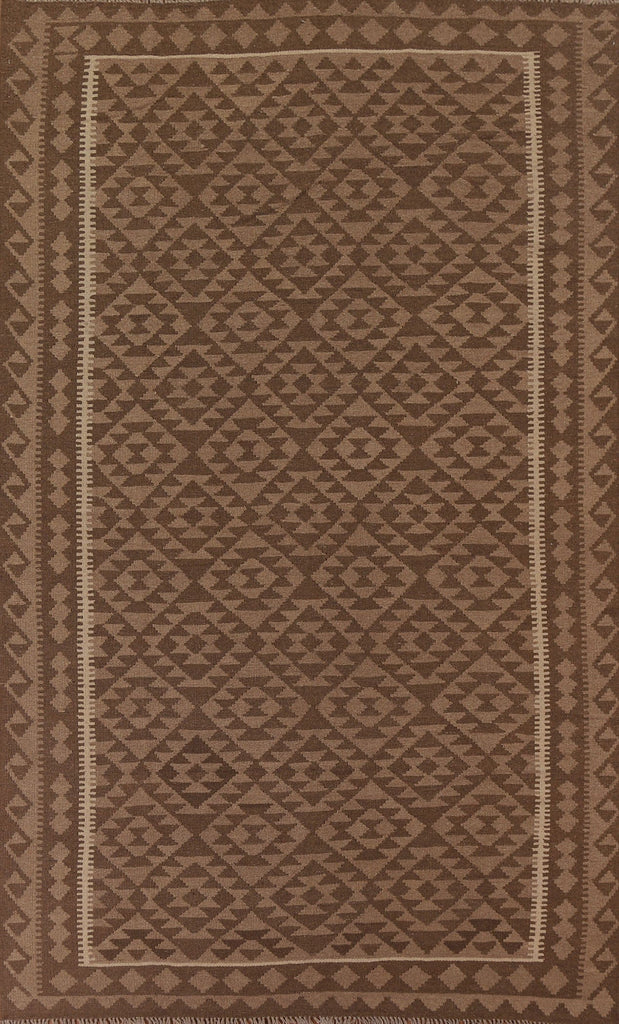 Brown Kilim Reversible Wool Area Rug 7x10