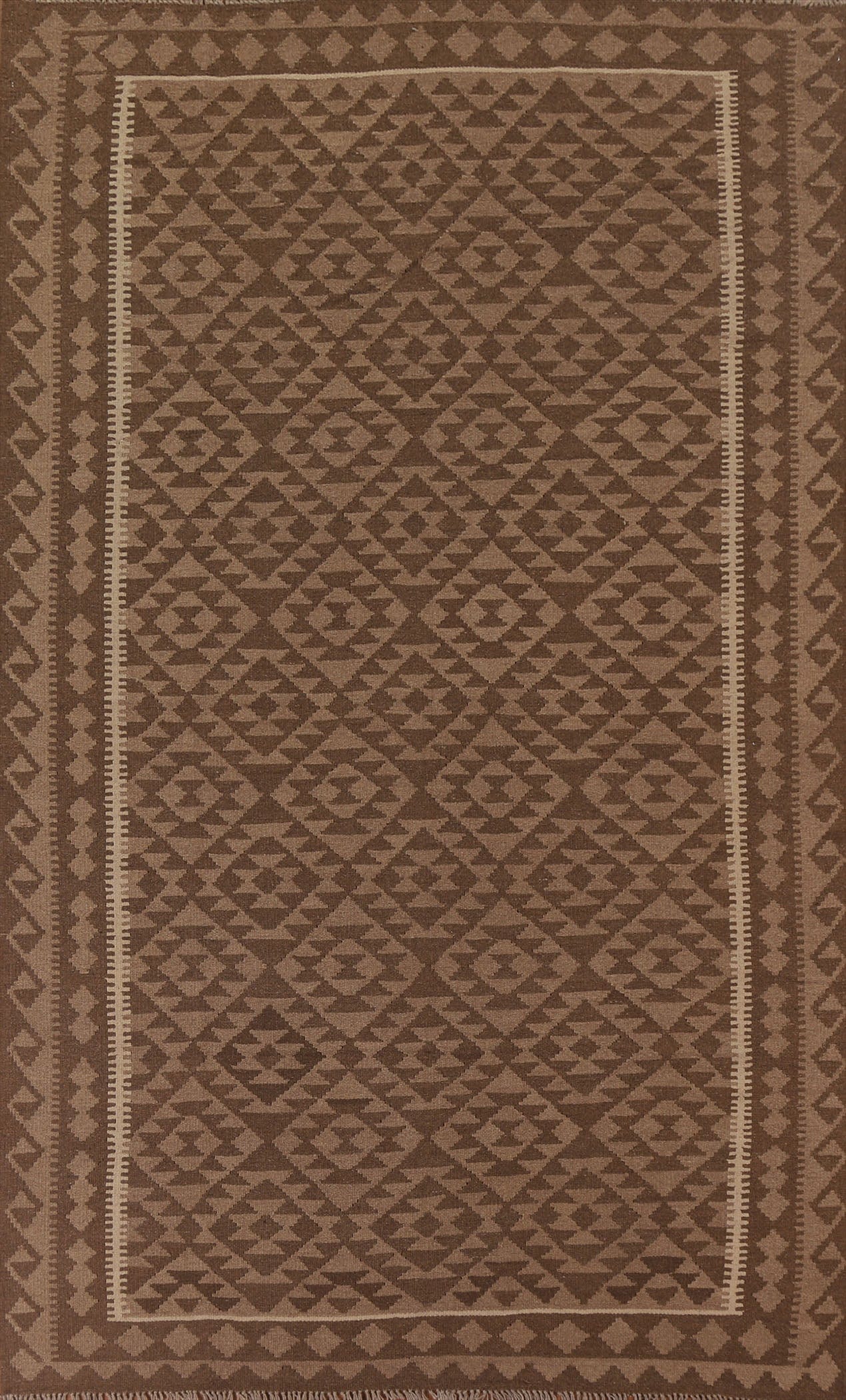 Brown Kilim Reversible Wool Area Rug 7x10